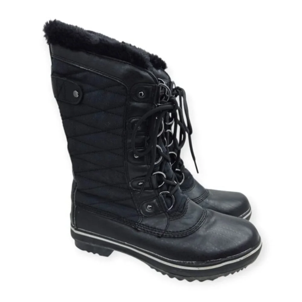 JBU Lorna Black Faux Fur Lined Quilted Lace Up Winter Snow Boots Women's Size 6